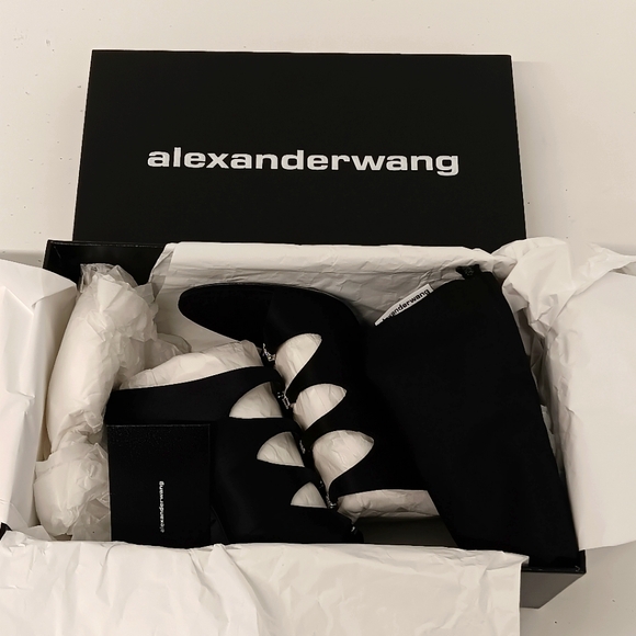 Alexander Wang Black Satin Lolita Crystal Embellished Sandal Heels - Picture 14 of 15